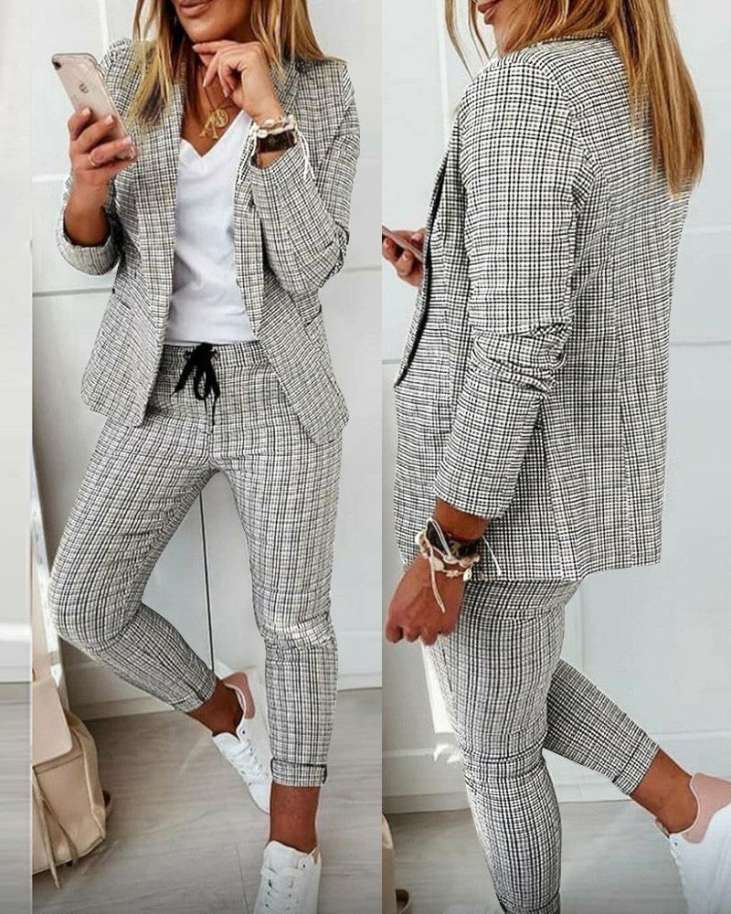 Damen nan Smart-Casual Blazer-Set mit offenem Longblazer und tapered Jogpant mit Kordelzug Shop Nory