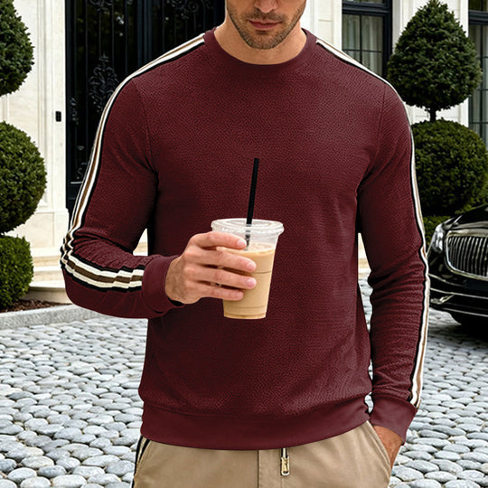 Herren Feinstrukturiertes Rundhals‑Sweatshirt mit sportiven Kontraststreifen an den Ärmeln Shop Nory
