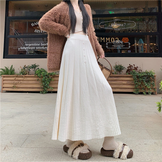 Damen Eleganter Maxirock mit feinem Faltenwurf und Knopfdetails Shop Nory