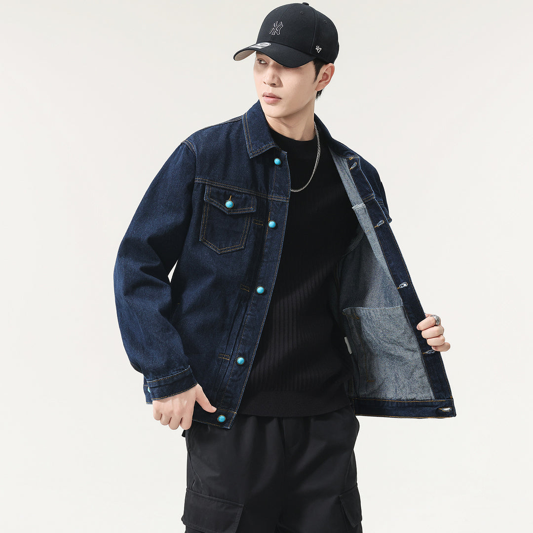 Herren Oversize Denimjacke mit Zierdruckknöpfen und Kastenform Shop Nory