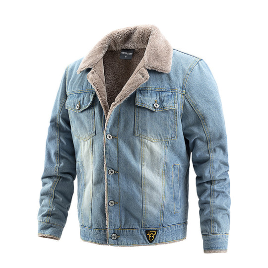Herren Robuste Denim-Truckerjacke mit Sherpa-Futter und Teddykragen Shop Nory