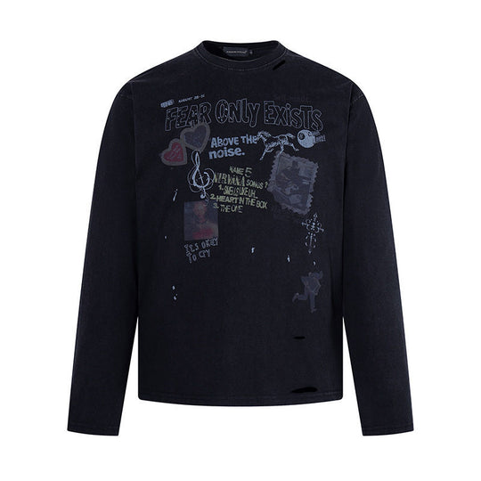 Herren Langarmshirt mit Print-Collage, Distressed‑Details und Relaxed‑Fit Shop Nory