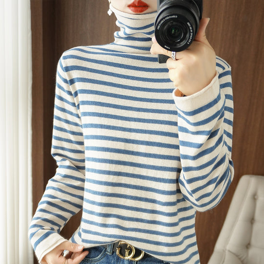 Damen Maritimer Feinstrick-Turtleneck mit feinem Streifenmuster und schlanker Passform Shop Nory