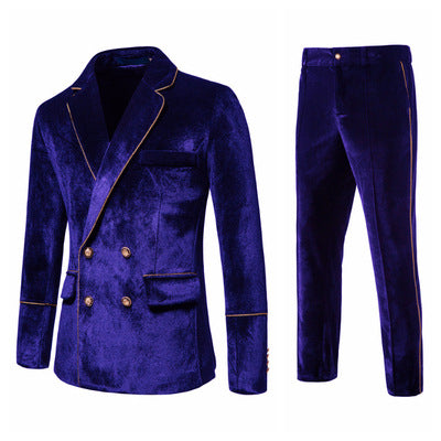 Herren Samtanzug mit goldenen Details und klassischem Revers