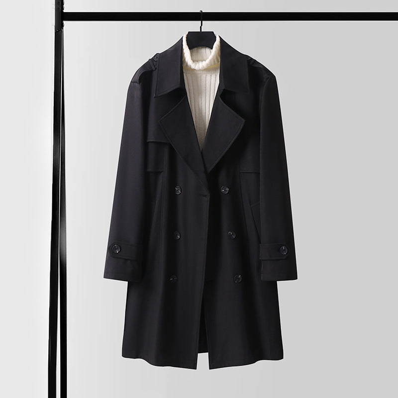 Damen Doppelreihiger Kurztrenchcoat aus leichtem Wollmix mit soften Fall und Schulterklappen Shop Nory