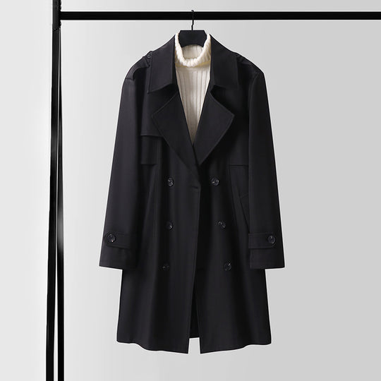 Damen Doppelreihiger Kurztrenchcoat aus leichtem Wollmix mit soften Fall und Schulterklappen Shop Nory