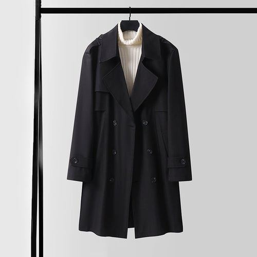 Damen Doppelreihiger Kurztrenchcoat aus leichtem Wollmix mit soften Fall und Schulterklappen Shop Nory