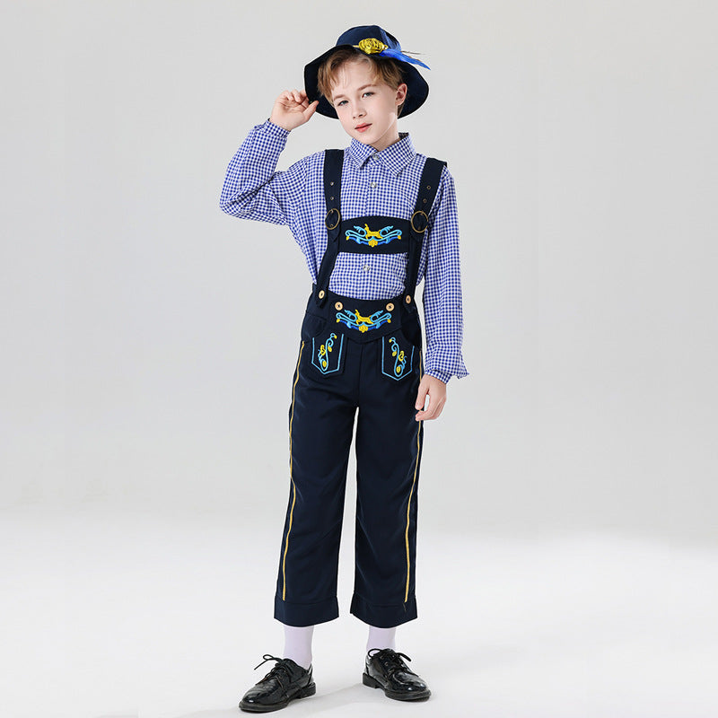 Herren nan bestickte Kindertracht Latzhose mit verstellbaren Hosenträgern und Kontrastnähten Shop Nory