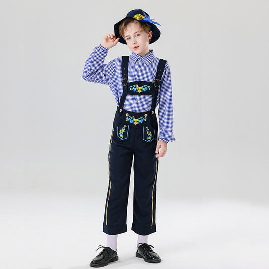 Herren nan bestickte Kindertracht Latzhose mit verstellbaren Hosenträgern und Kontrastnähten Shop Nory