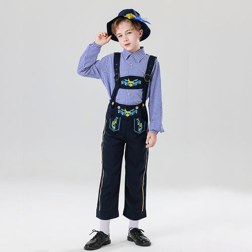 Herren nan bestickte Kindertracht Latzhose mit verstellbaren Hosenträgern und Kontrastnähten Shop Nory