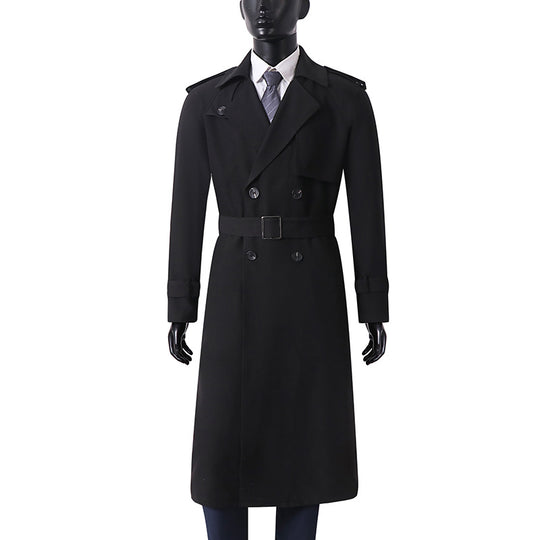 Herren Klassischer Doppelreihiger Trenchcoat aus leichtem Wollmix mit Schalkragen und Epauletten Shop Nory