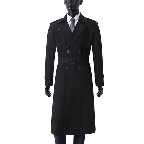 Herren Klassischer Doppelreihiger Trenchcoat aus leichtem Wollmix mit Schalkragen und Epauletten Shop Nory