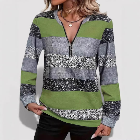 Damen Modischer Zip-Pullover mit grafischem Muster