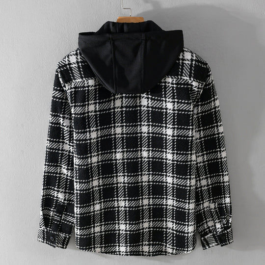 Herren Karierter Overshirt mit gesteppter Kapuze und Thermofutter Shop Nory