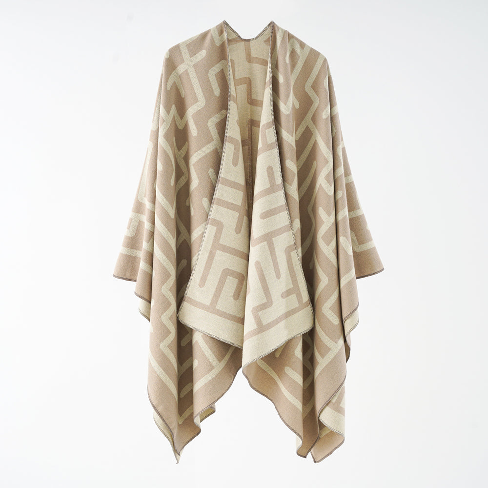 Damen Wendefreundlicher Jacquard-Capeponcho im Oversize mit grafischem Allovermuster Shop Nory