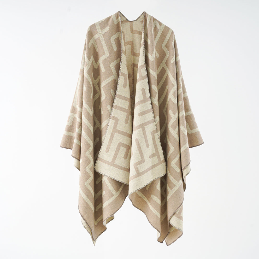 Damen Wendefreundlicher Jacquard-Capeponcho im Oversize mit grafischem Allovermuster Shop Nory