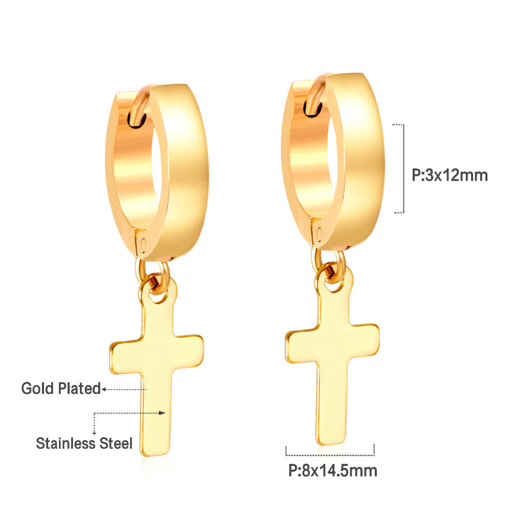 Damen Hängende Kreuz Ohrringe aus edelstahl mit goldplattierter Oberfläche Shop Nory
