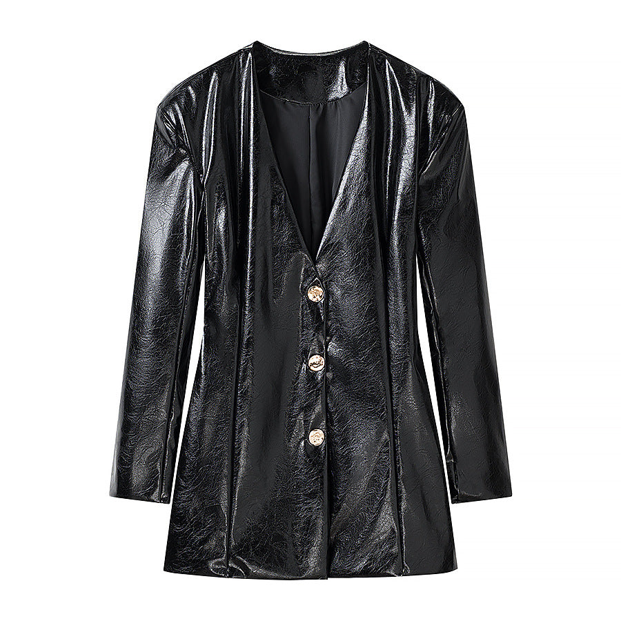 Damen Kurzer Lacklederimitat-Rock mit gerader Silhouette und Mittelnaht Shop Nory
