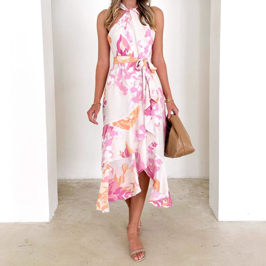 Damen Halterneck Maxikleid mit elegantem Rüschensaum Shopnory