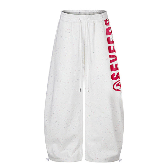 Damen Weite Culotte-Sweatpants mit Komfortbund, Tunnelzug und seitlichem Statement-Print Shop Nory