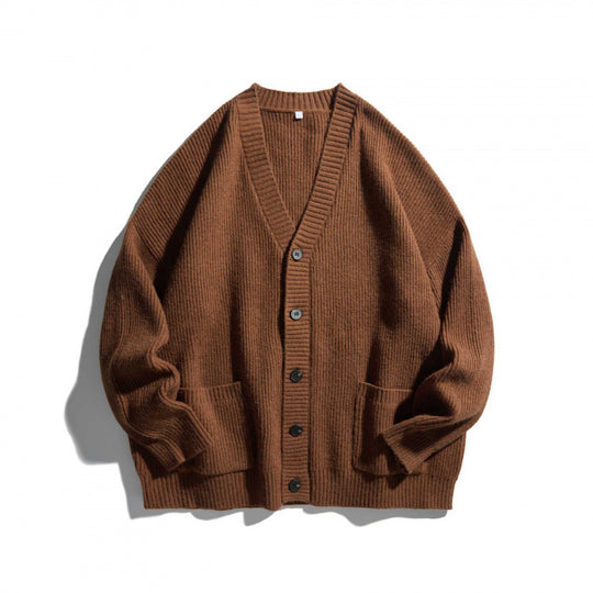 Unisex Oversize-Feinstrick-Cardigan mit V-Ausschnitt, Knopfleiste und aufgesetzten Taschen Shop Nory