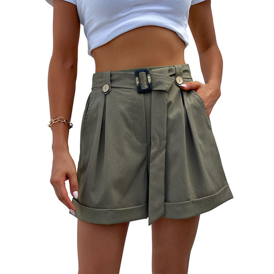 Damen elegante Bundfalten-Shorts mit Gürtel