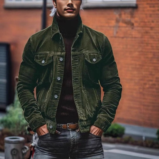Herren Feincord-Truckerjacke mit Brustpattentaschen und taillierter Silhouette Shop Nory