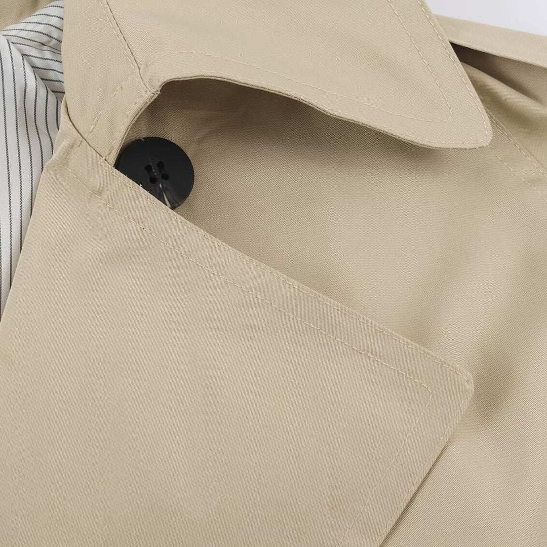 Damen Kurzer leichter Trench-Mantel mit Bindegürtel, überschnittenen Schultern und doppelter Knopfleiste Shop Nory