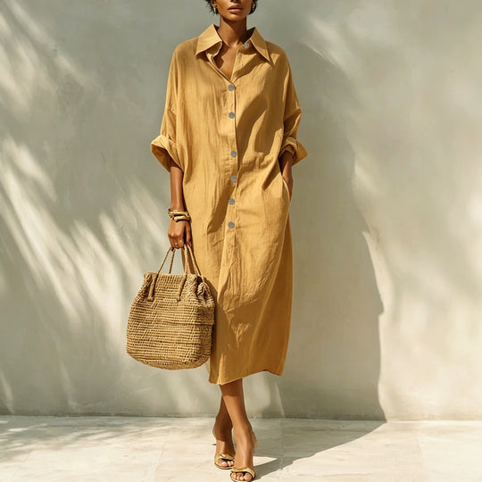Damen Langes Oversize-Hemdblusenkleid mit Kentkragen und durchgehender Knopfleiste Shop Nory