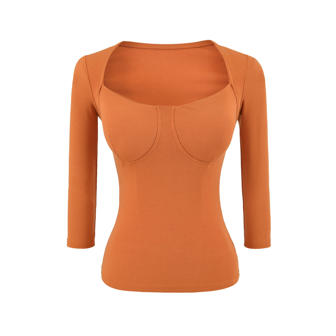 Damen Figurnahes Langarm-Top mit integrierter Bustier‑Kontur und quadratischem Ausschnitt Shop Nory
