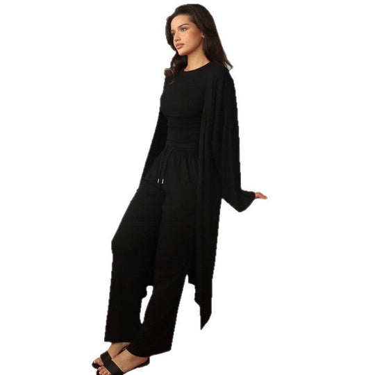Damen Loungewear-Anzug mit offener Jacke und weitem Hosen Shopnory
