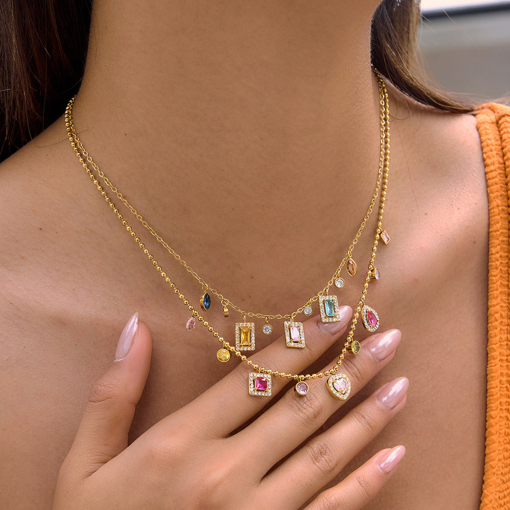 Damen Halskette mit bunten Zirkonia-Anhängern und hochwertiger Edelstahlverarbeitung Shop Nory