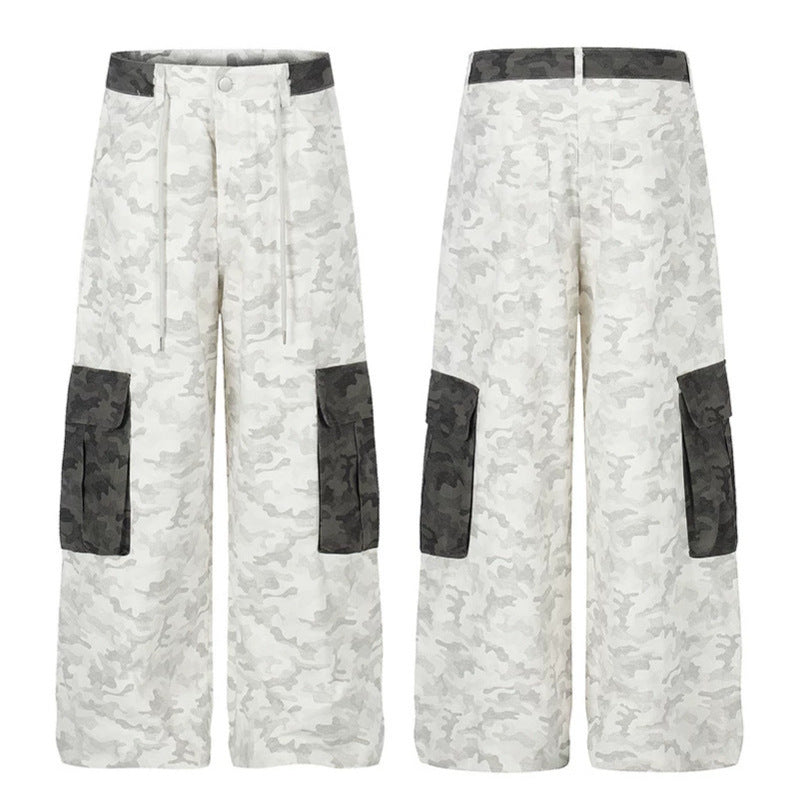 Damen Weite Cargo-Hose mit hohem Bund, Camouflage-Print und Kontrast-Taschen Shop Nory