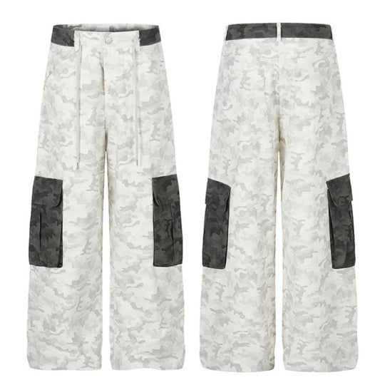 Damen Weite Cargo-Hose mit hohem Bund, Camouflage-Print und Kontrast-Taschen Shop Nory