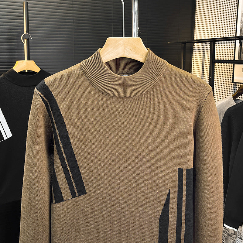 Herren Feinstrick-Pullover mit kurzem Stehkragen und geometrischem Intarsia-Design Shop Nory