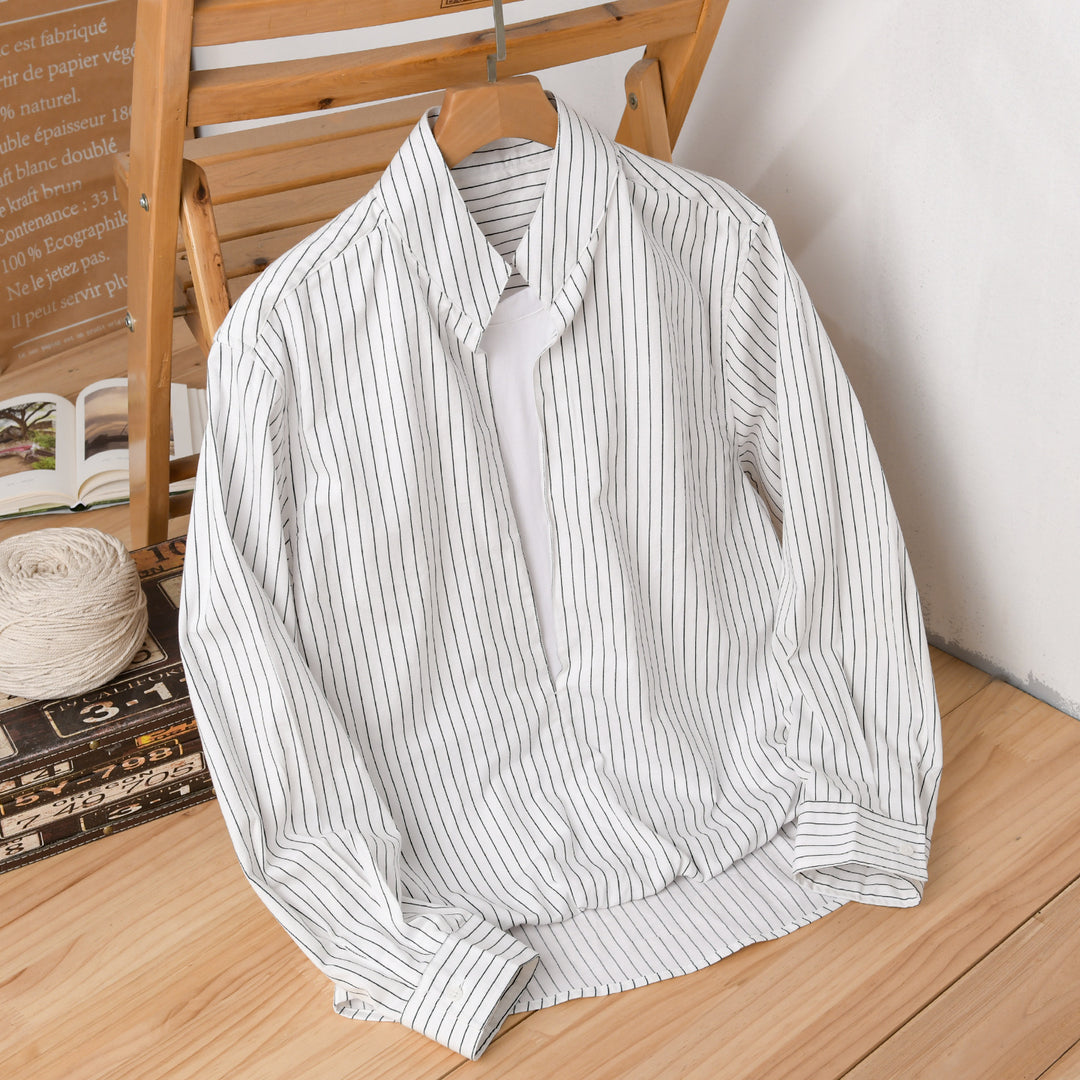 Herren Gestreiftes Oversize-Hemd mit Kentkragen und verdeckter Knopfleiste Shop Nory