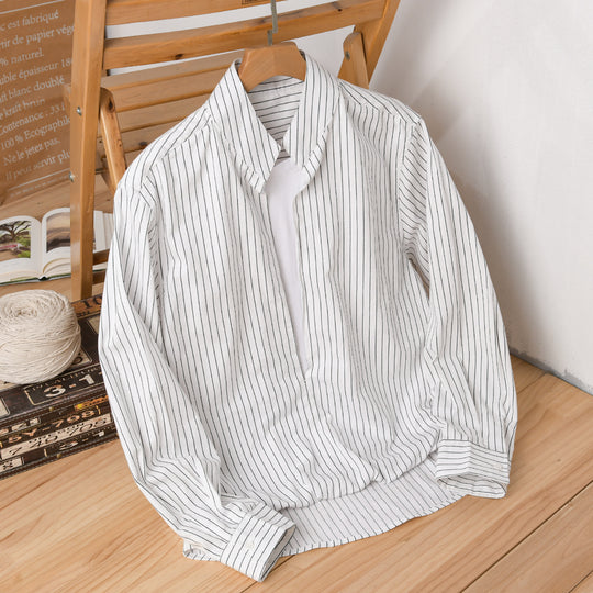 Herren Gestreiftes Oversize-Hemd mit Kentkragen und verdeckter Knopfleiste Shop Nory