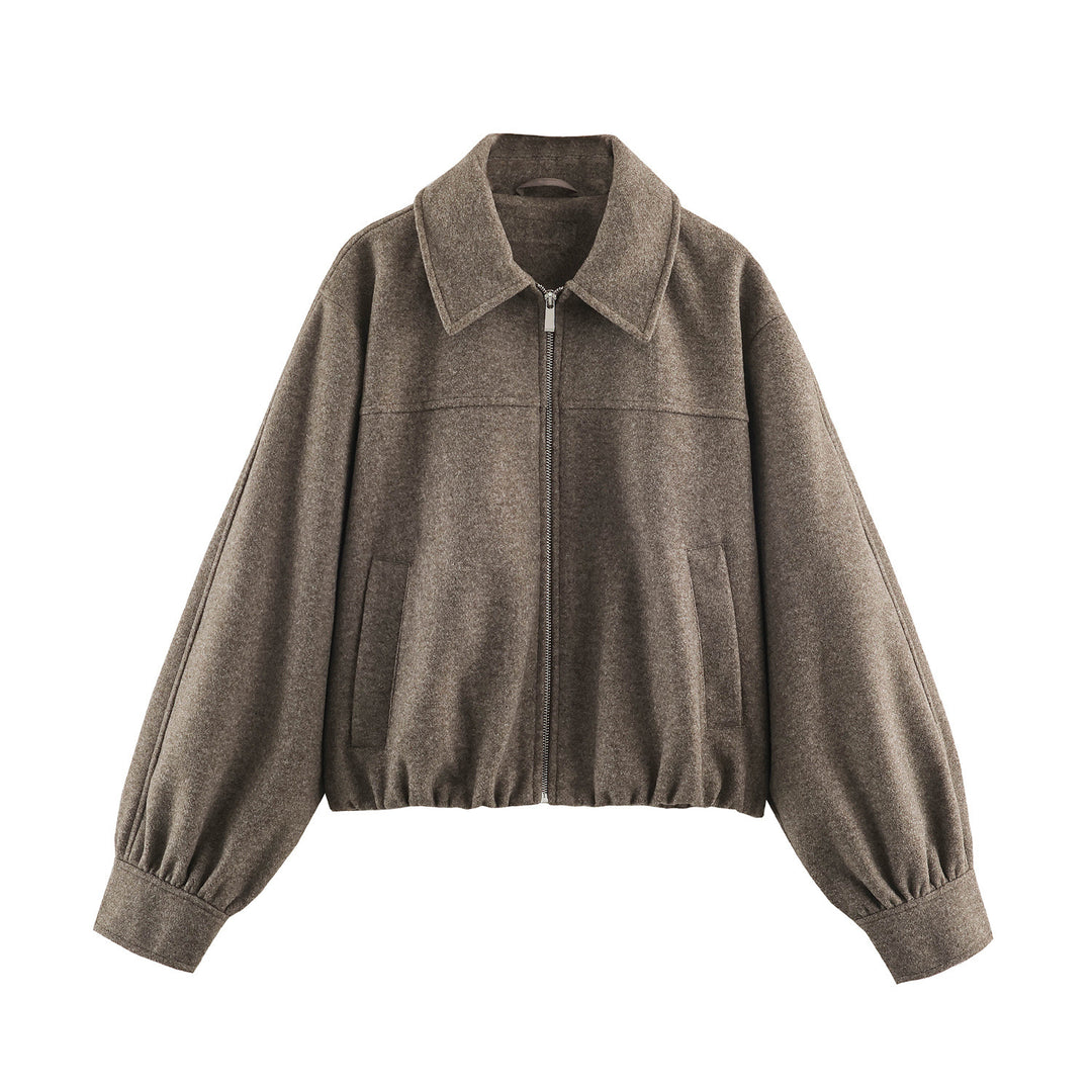 Damen Kurzjacke mit Ballonärmeln, weitem Hemdkragen und elastischem Saum Shop Nory