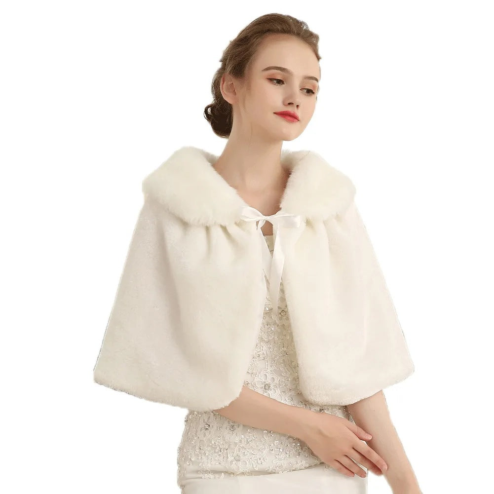 Damen Elegantes Kunstpelz‑Capelet mit Schleifenverschluss und weitem Umlegekragen Shop Nory