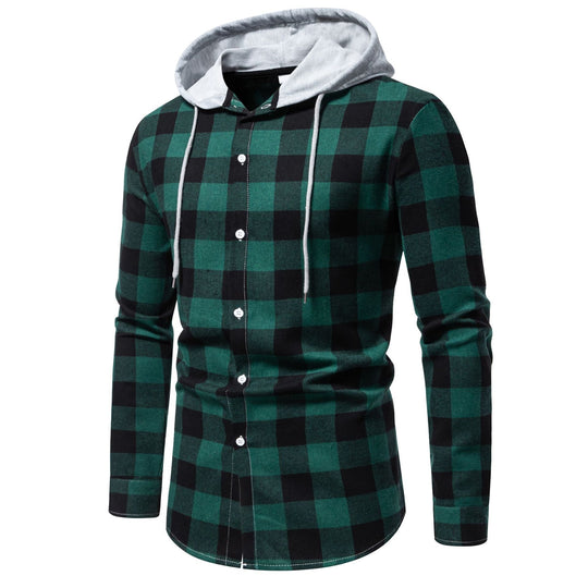 Herren Karo-Hemdjacke mit Kapuze und modernem Schnitt