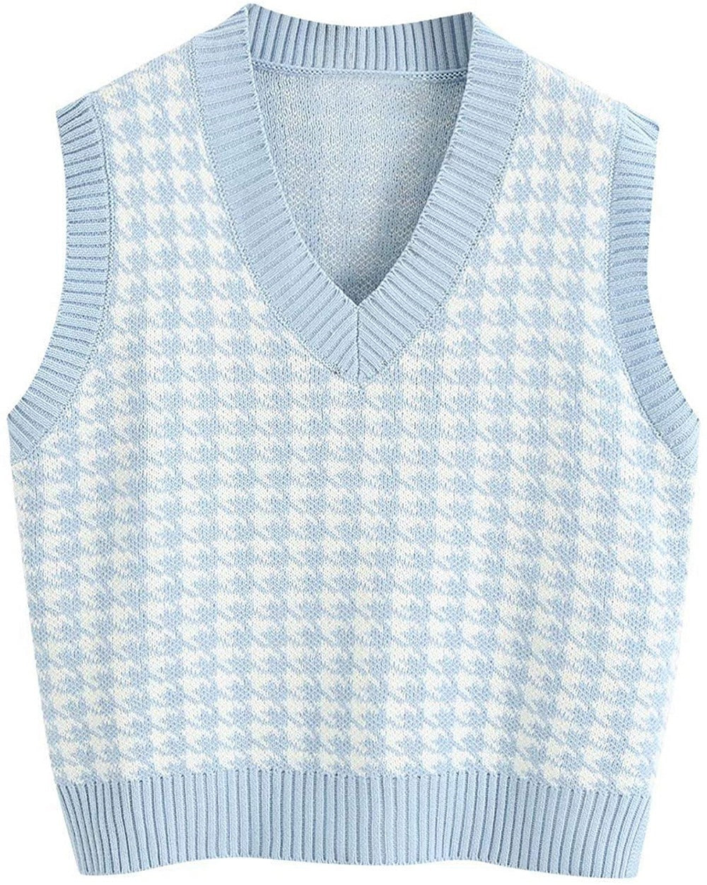 Damen ärmellose Strickweste mit modernem Hahnentrittmuster