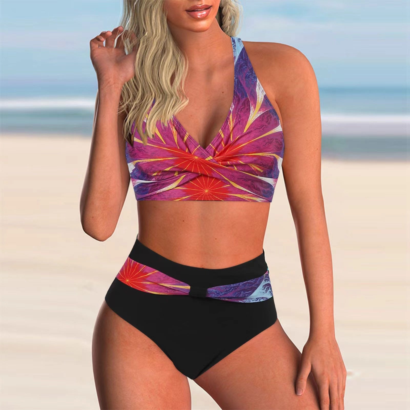 Damen Hochtailliertes Bikini-Set mit elegantem Wickeloberteil Shopnory