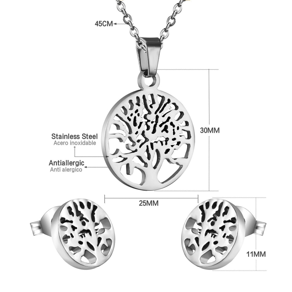 Damen Schmuckset mit Baum-Anhängern aus hochwertigem Edelstahl und goldplattiertem Design Shop Nory