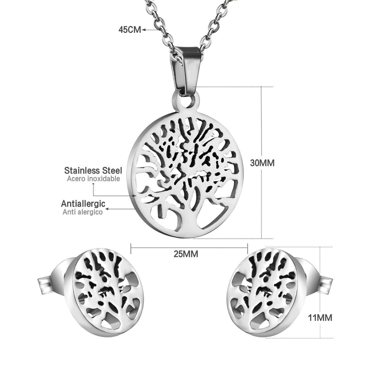 Damen Schmuckset mit Baum-Anhängern aus hochwertigem Edelstahl und goldplattiertem Design Shop Nory
