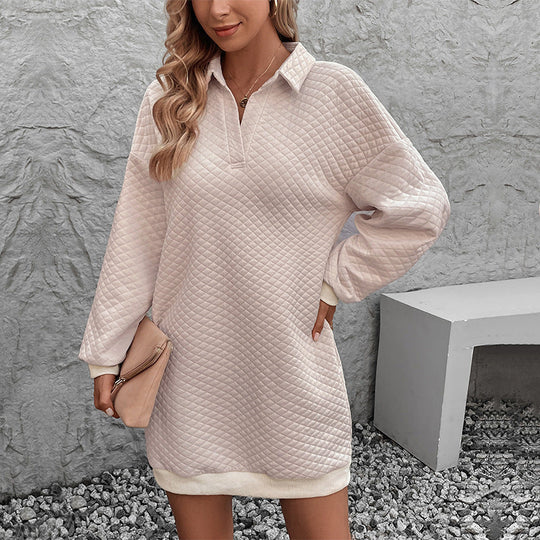 Damen Gesteppte Sweatkleid-Tunika mit Polokragen und geripptem Saum Shop Nory
