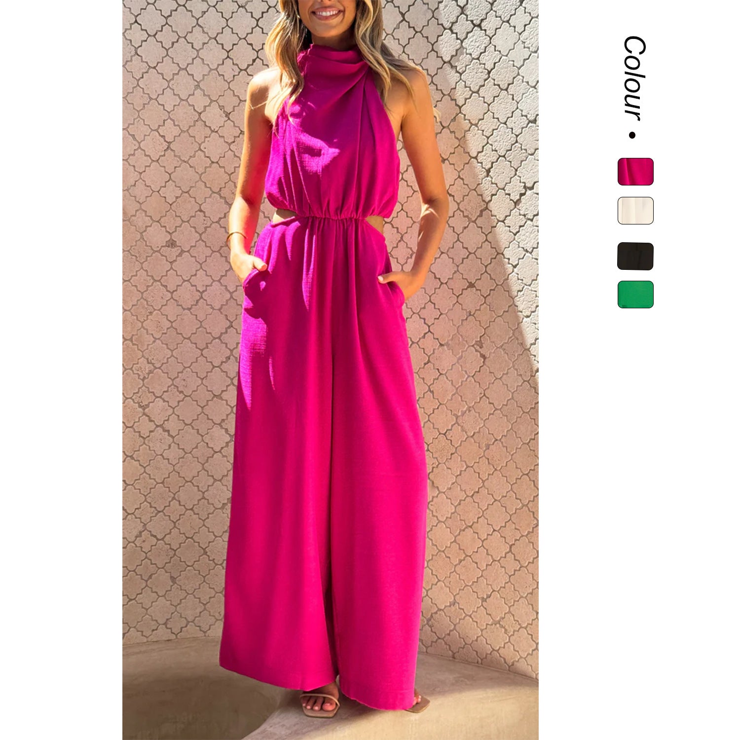 Damen Jumpsuit mit seitlichen Cut-Outs und komfortablem Weitbein-Design Shopnory