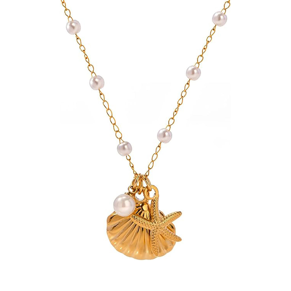 Damen Halskette im maritimen Stil mit Muscheln und Perlenanhängern Shop Nory