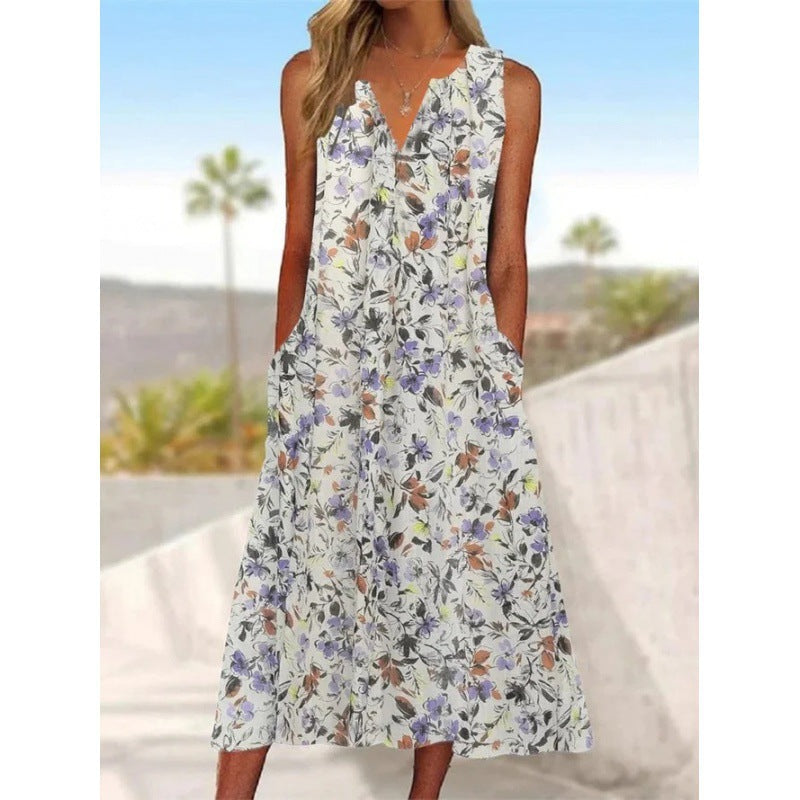 Damen Midi-Kleid mit tiefem V-Ausschnitt, Knopfdetails und praktischen Taschen