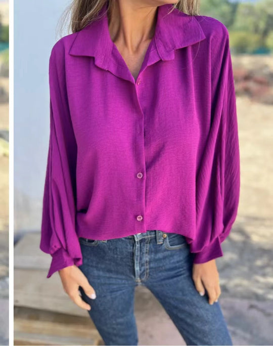 Damen Locker geschnittene Viskose-Hemdbluse mit Oversize-Schnitt und Ballonärmeln Shop Nory