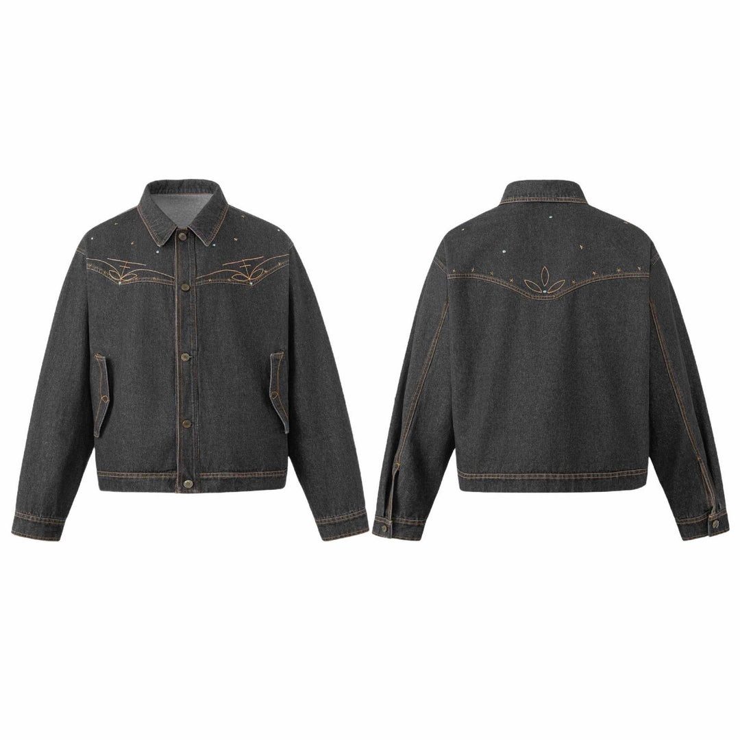 Unisex Boxy-Jeansblouson mit Sternstickerei und Ziernieten Shop Nory
